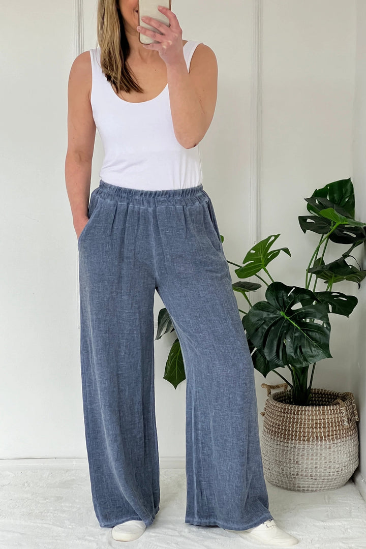 Jelena Washed Linen Trousers | Washed Navy