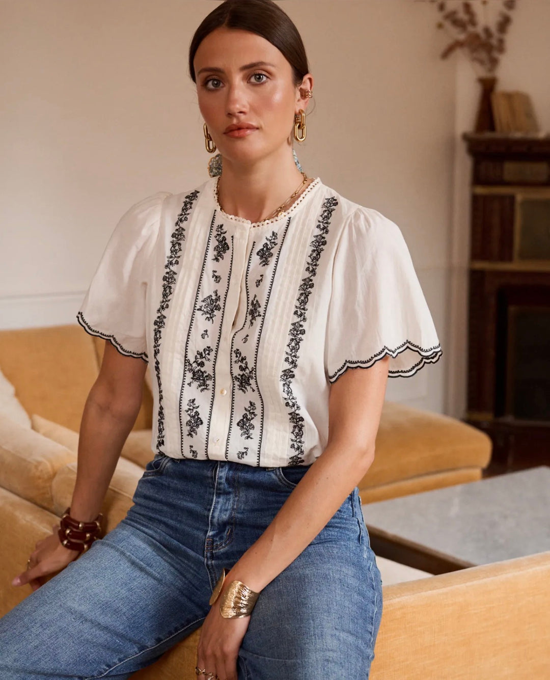 Eliza Embroidered Blouse (Cream)