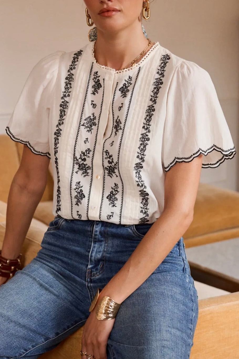 Eliza Embroidered Blouse (Cream)