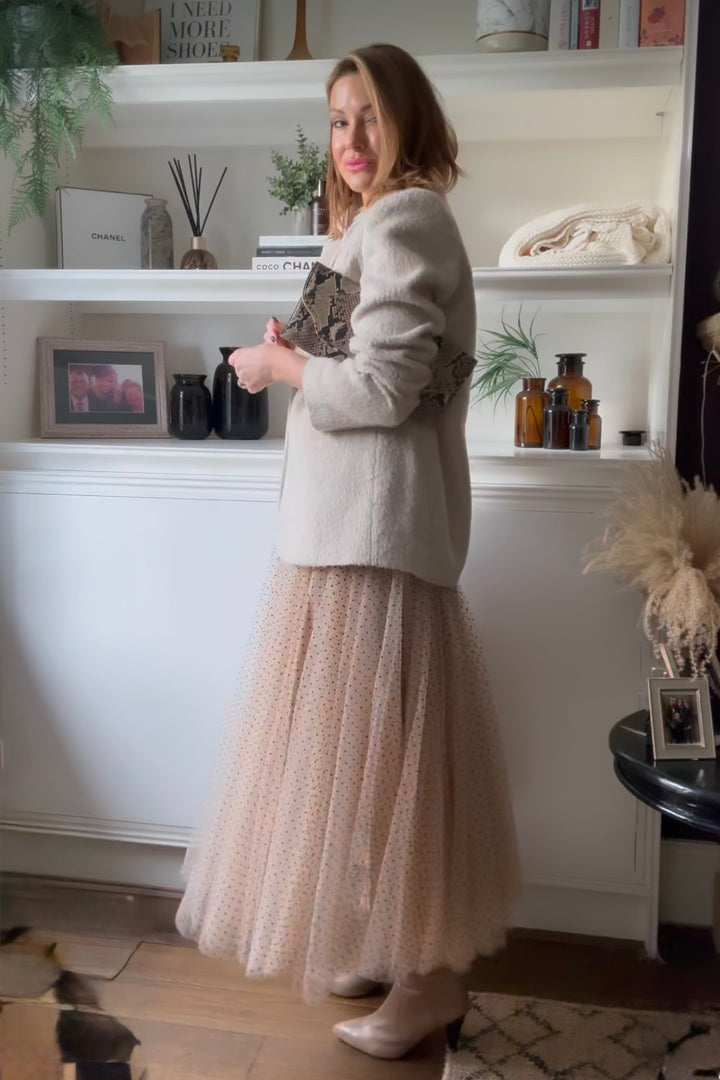 *** PRE ORDER *** Polka Dot Maxi Tulle Skirt | Creme