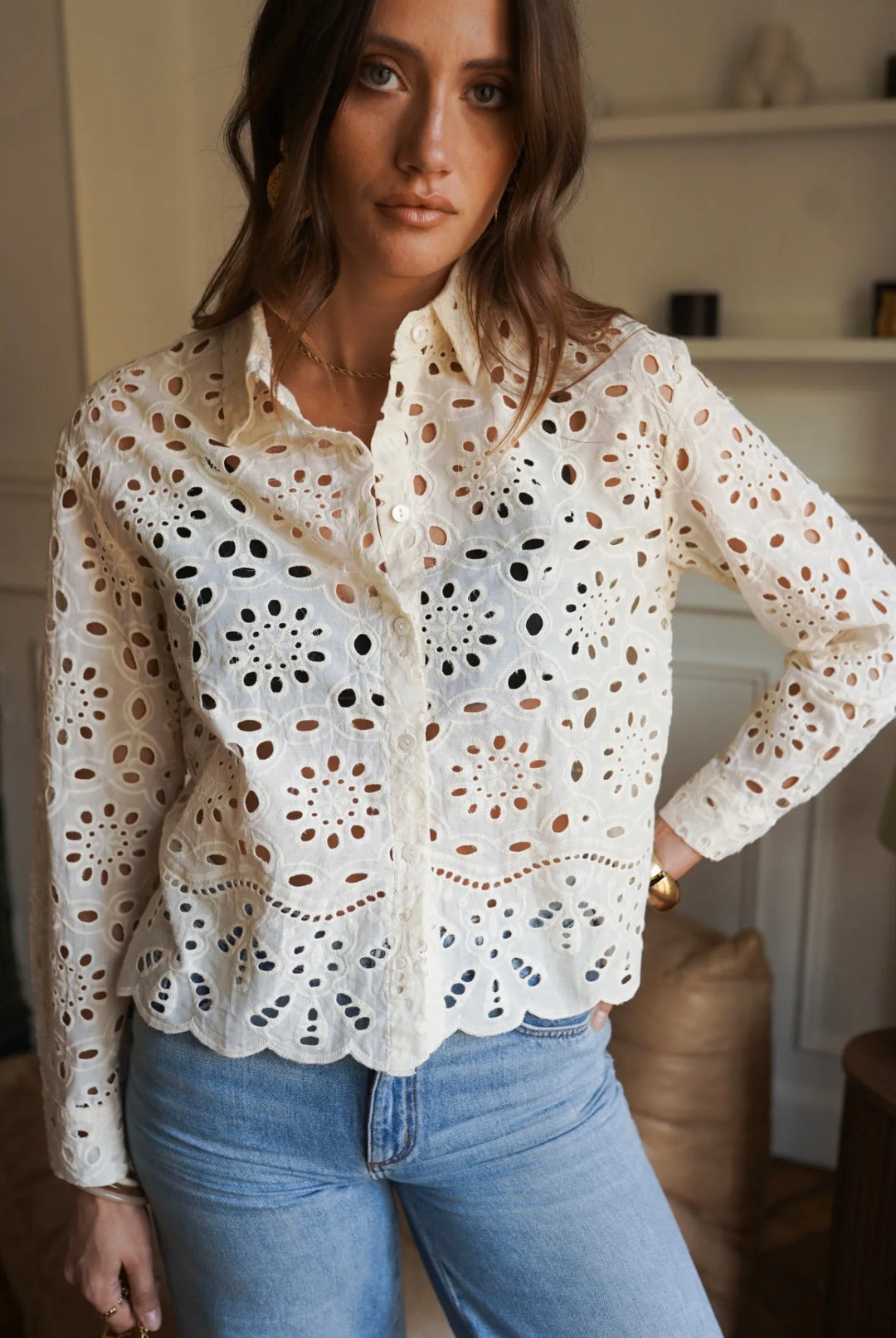 Carrie Broderie Blouse (Cream)