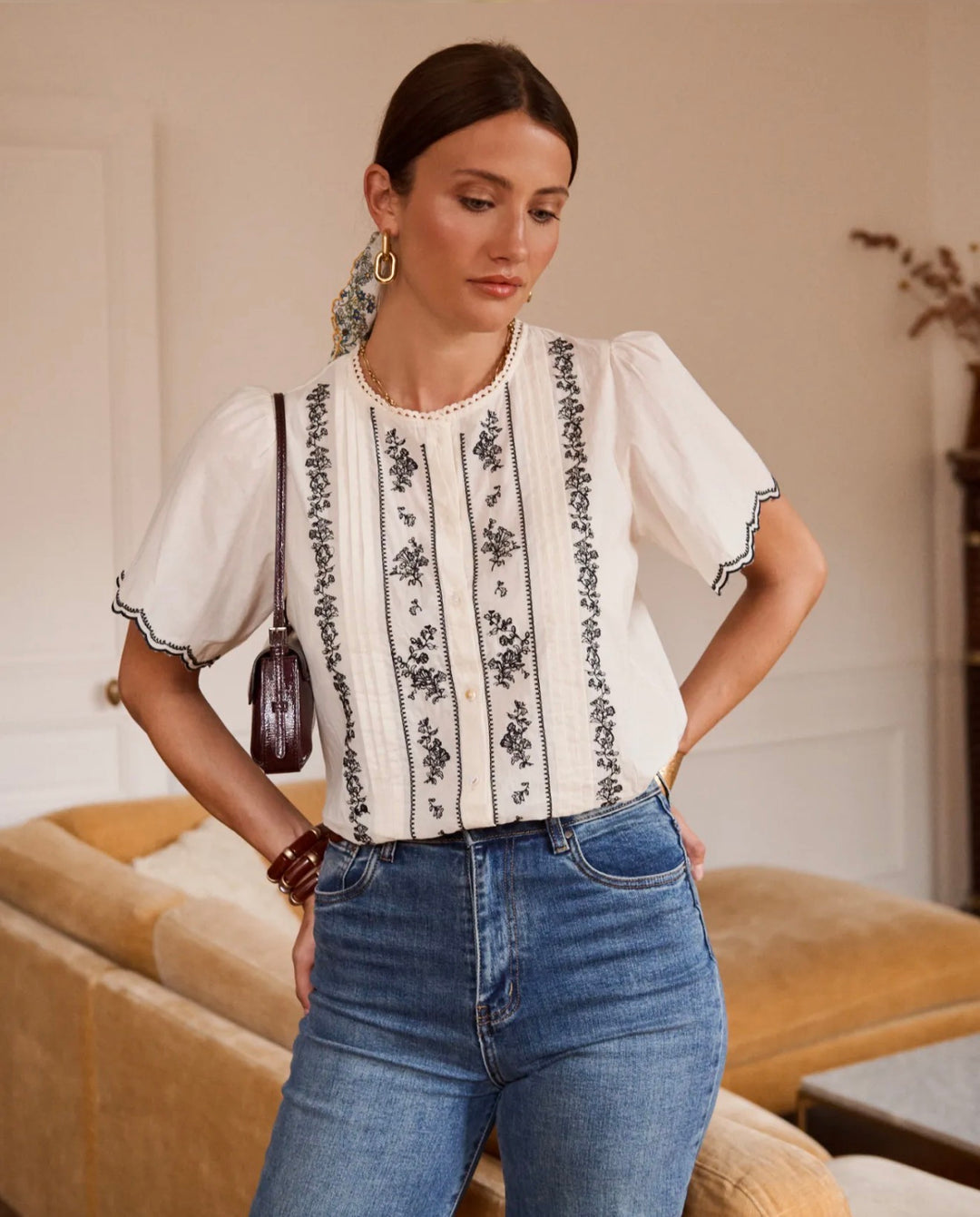 Eliza Embroidered Blouse (Cream)