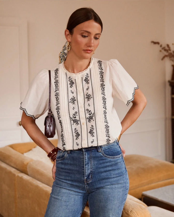 Eliza Embroidered Blouse (Cream)