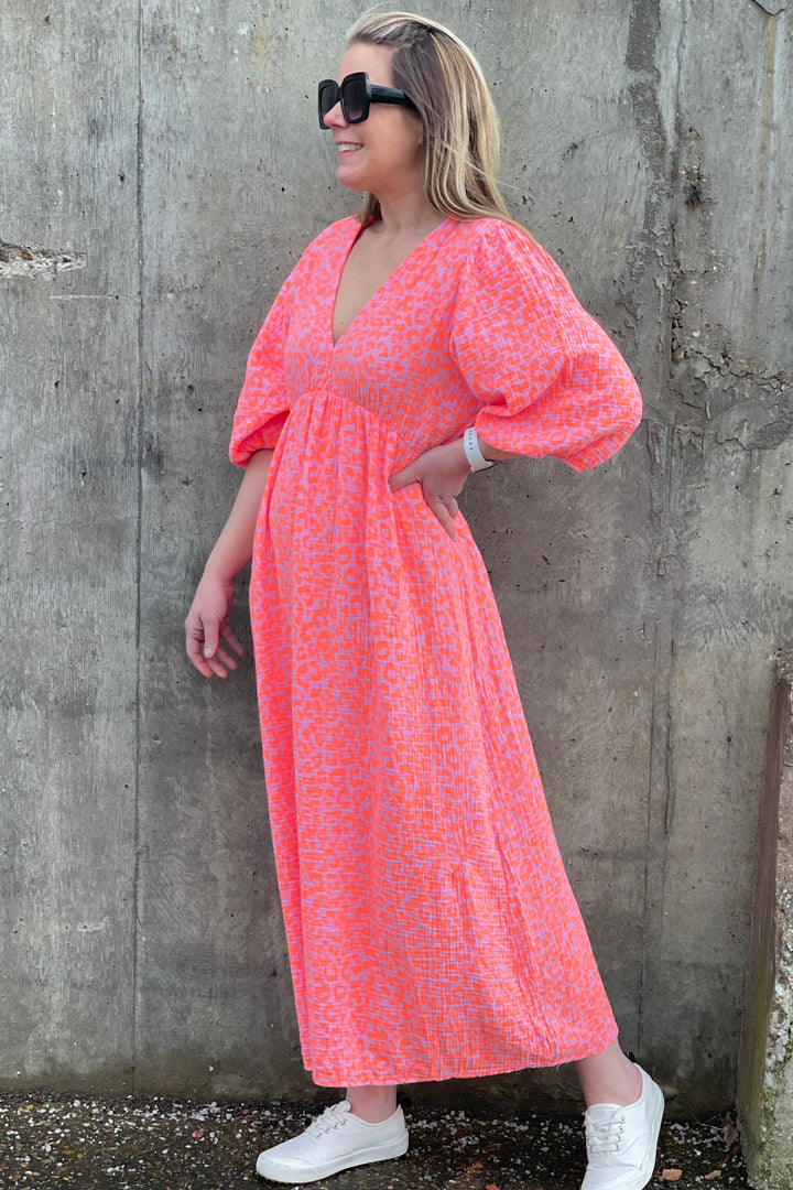 Beth Cheesecloth Cotton Dress | Neon Leo Coral