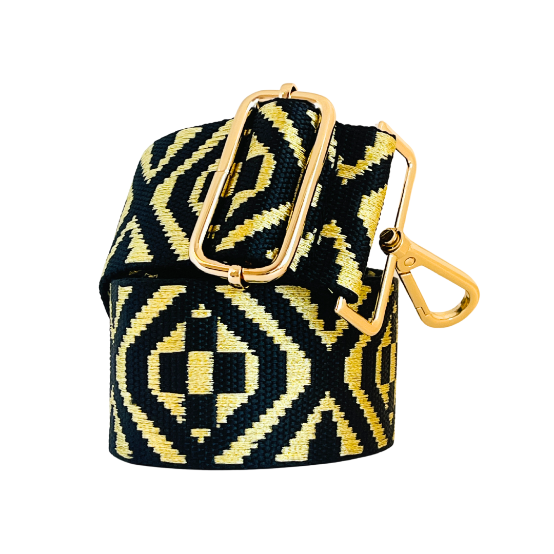 Aztec Metallic Bag Strap | Black x Gold