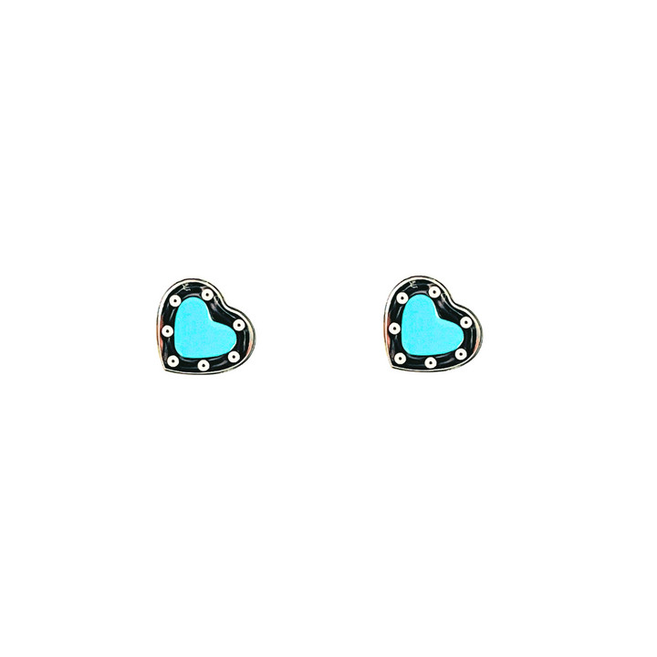 Mini Turquoise Heart Studs | Silver