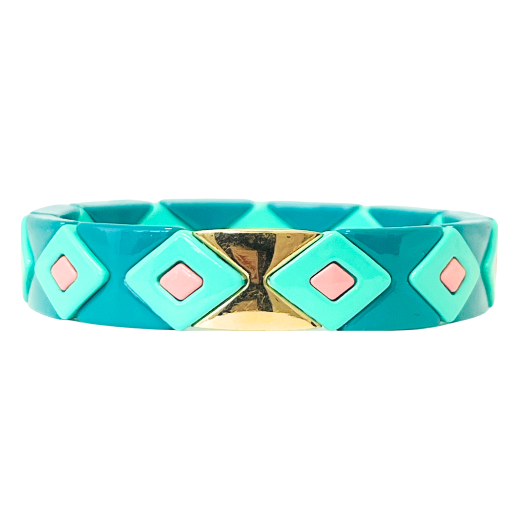 *** PRE ORDER *** Boho Enamel Tile Bracelet | Aztec Turquoise