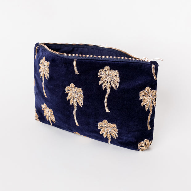 Elizabeth Scarlett Gold Palm Everyday Pouch | Navy