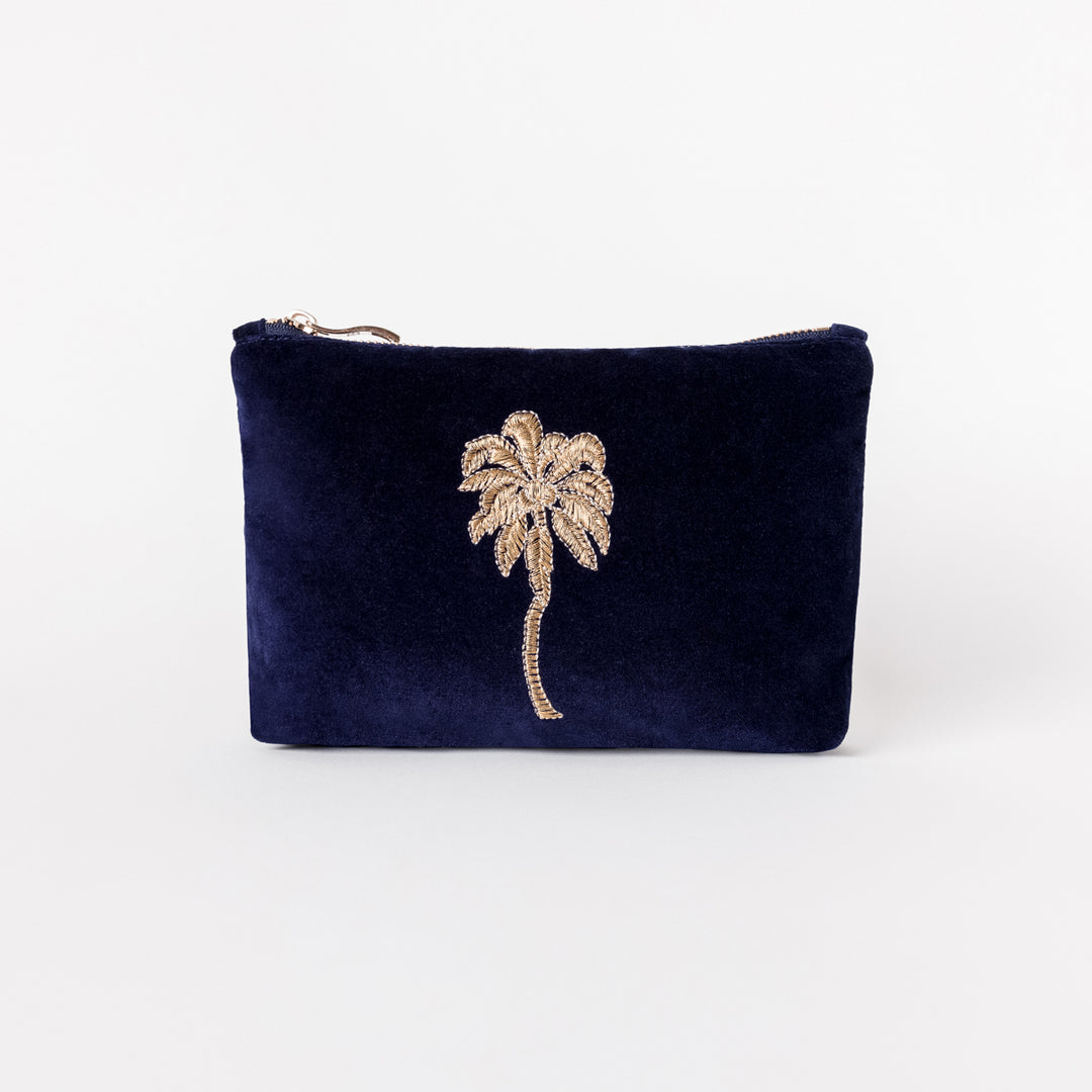 Elizabeth Scarlet Gold Palm Mini Pouch | Navy