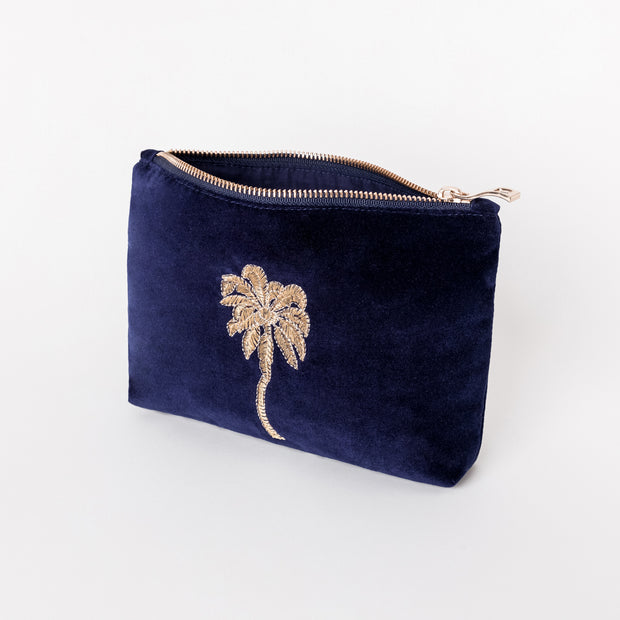 Elizabeth Scarlet Gold Palm Mini Pouch | Navy