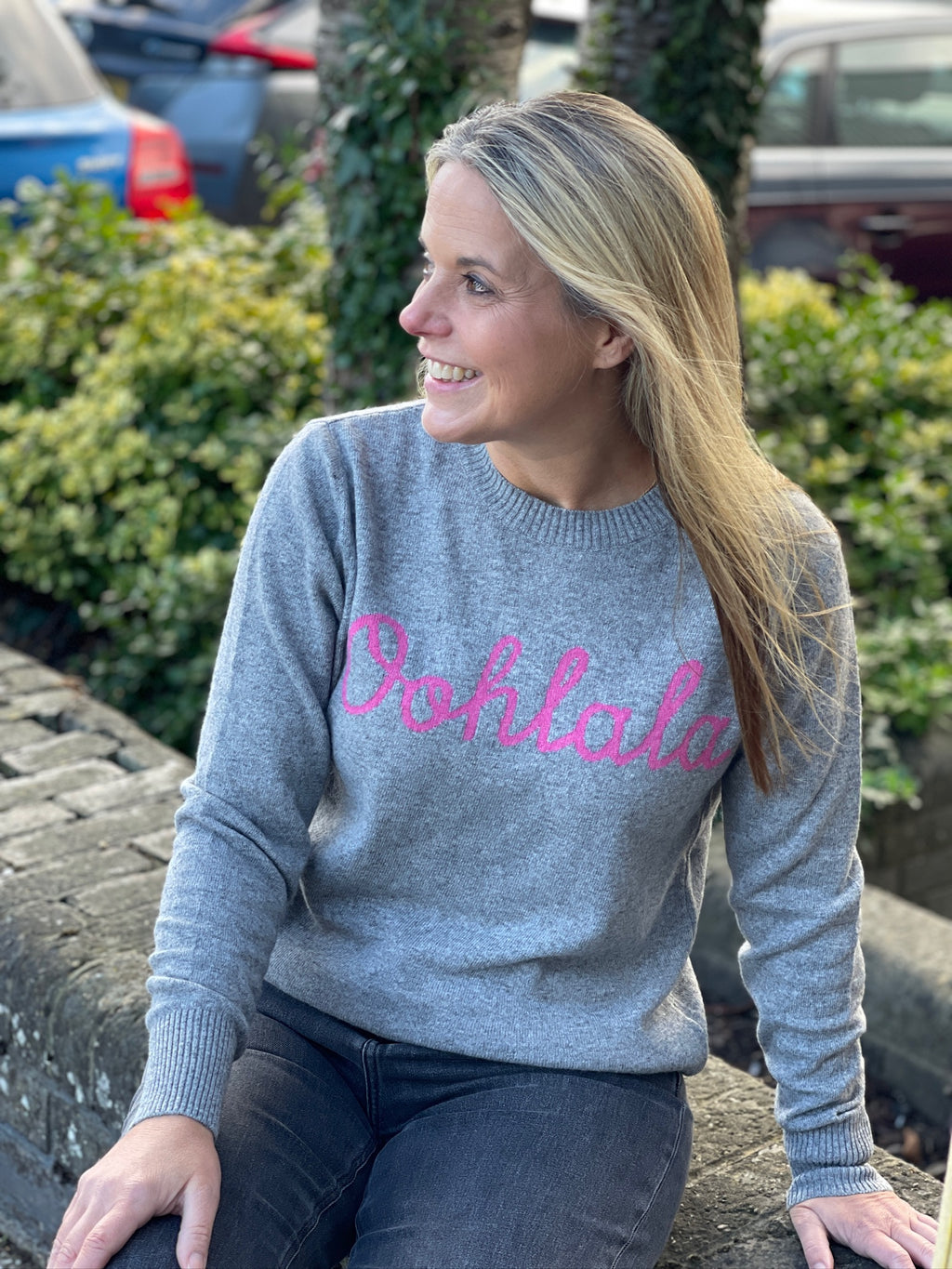 Ooh La La Cashmere Blend Jumper | Grey x Pink