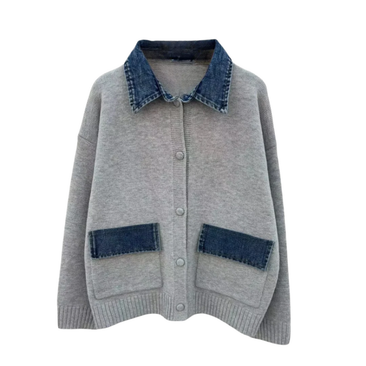 Poppy Wool Blend Denim Mix Grey Cardigan Jacket