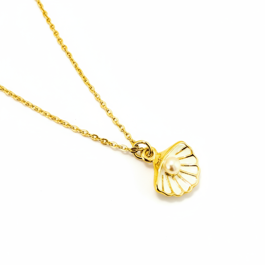 Enamel Shell & Pearl Necklace