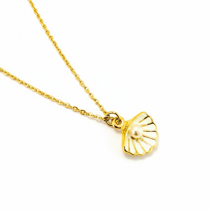 Enamel Shell & Pearl Necklace