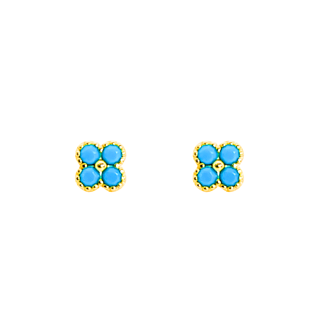 Crystal Flower Stud Earrings | Turquoise