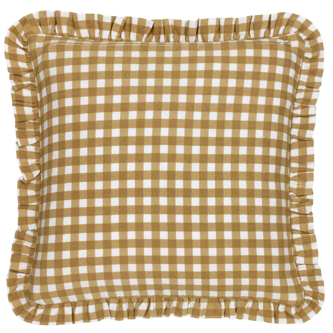 Maude Gingham Reversible Piped Cushion Gold