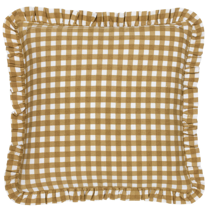 Maude Gingham Reversible Piped Cushion Gold