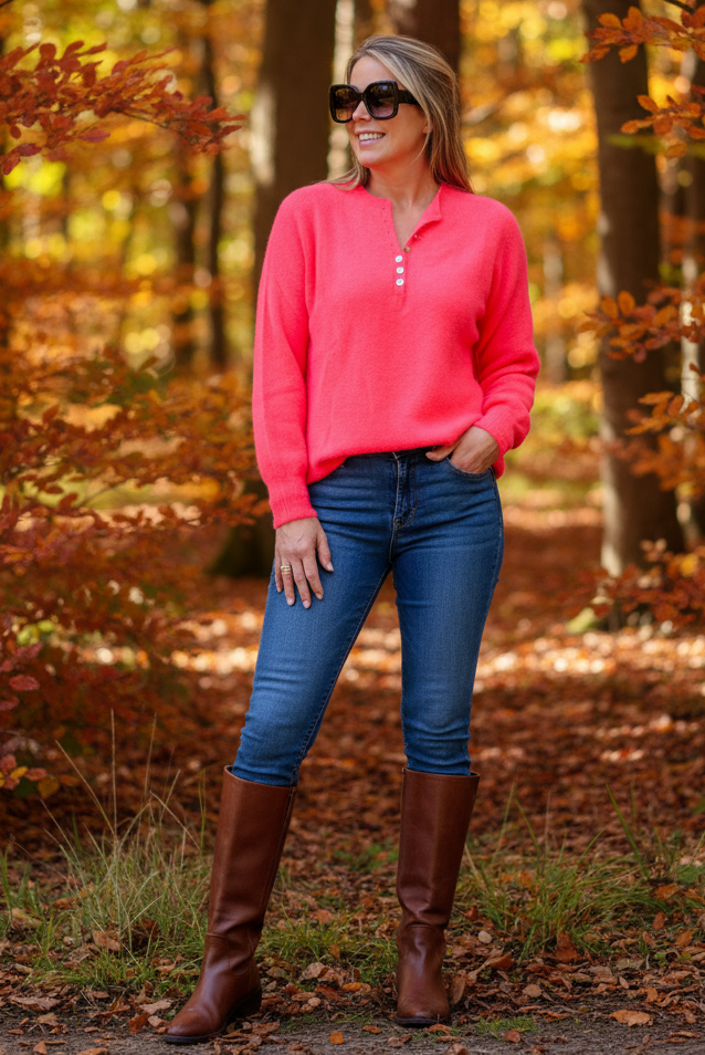 Henley Button Neck Alpaca Jumper