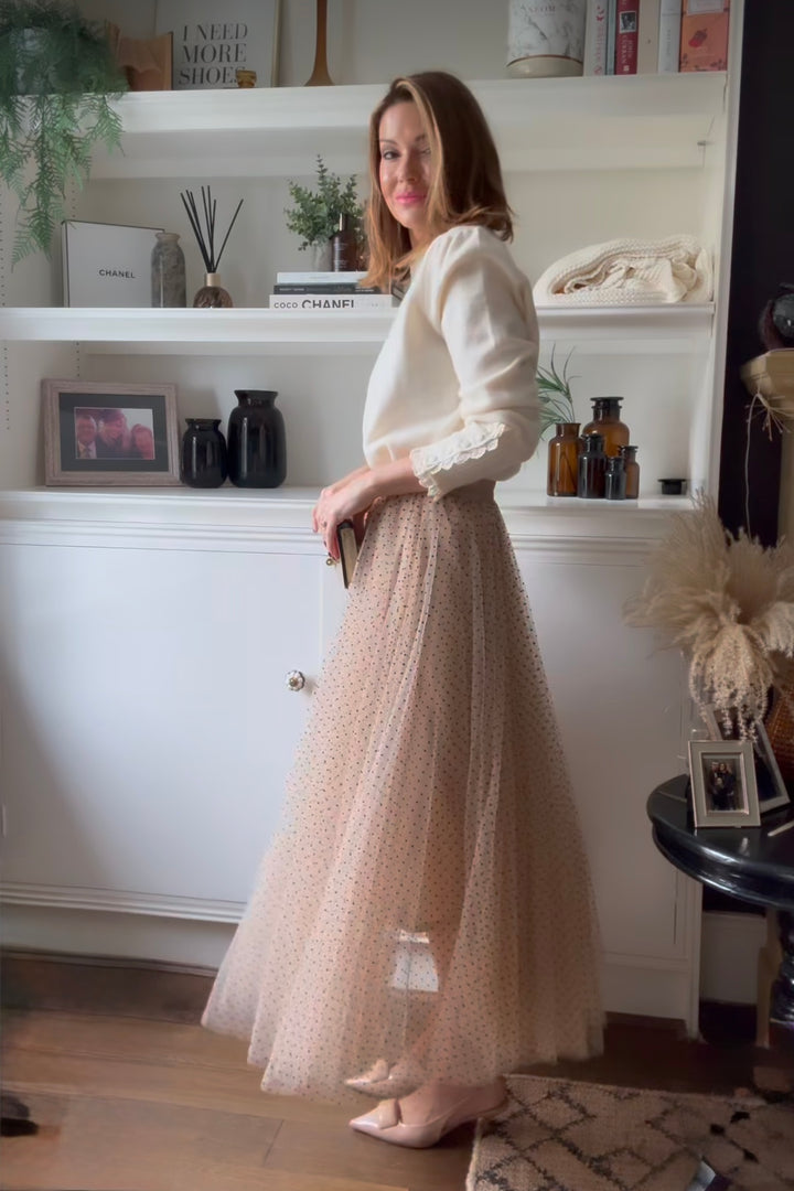 *** PRE ORDER *** Polka Dot Maxi Tulle Skirt | Creme