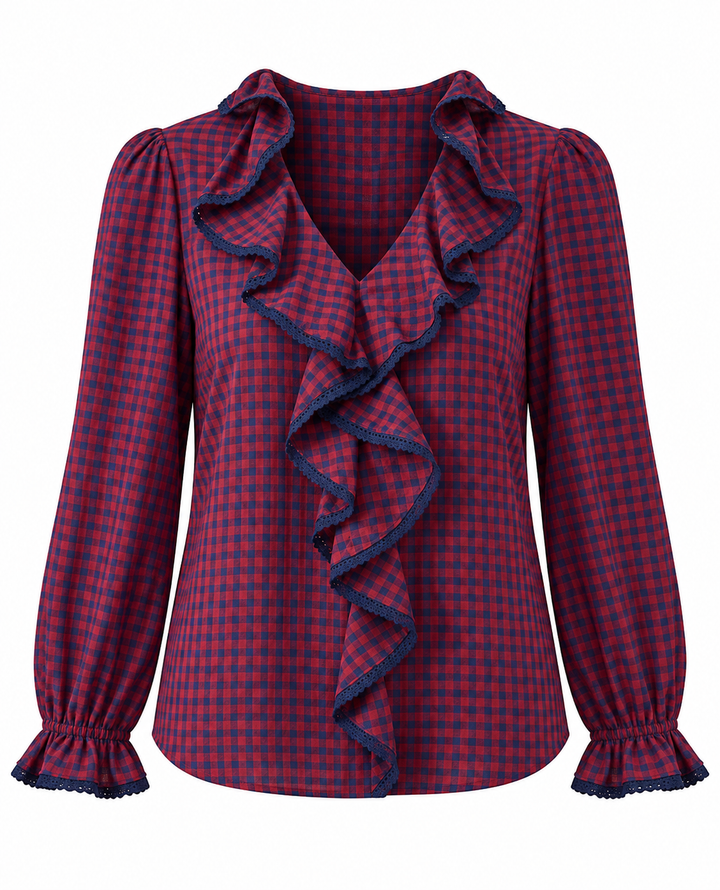 Henrietta Burgundy Check Blouse