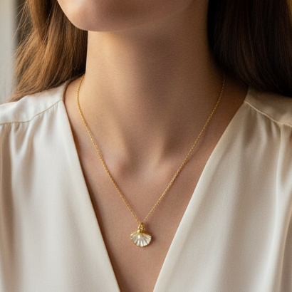Enamel Shell & Pearl Necklace