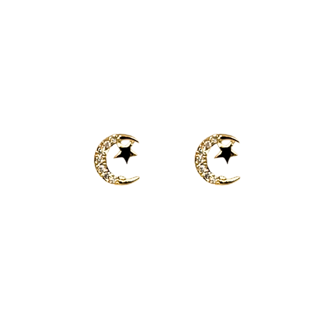 Moon & Star Stud Earrings | Gold