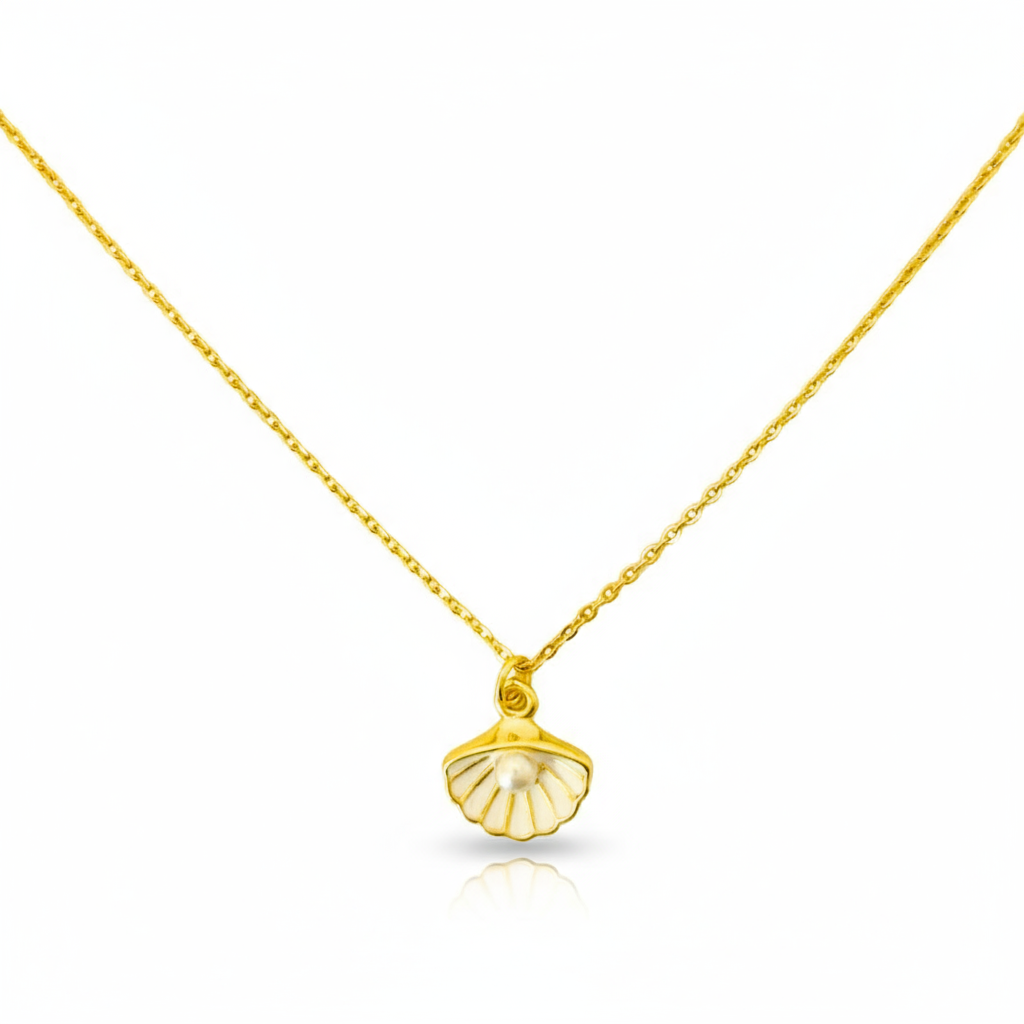 Enamel Shell & Pearl Necklace