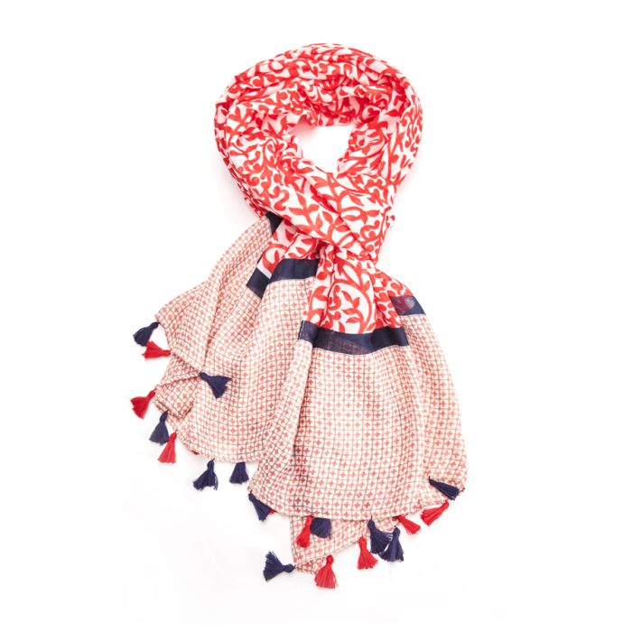 Tile Tassel Scarf | Red x Navy