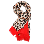 Leo Print Bright Border Scarf | Red