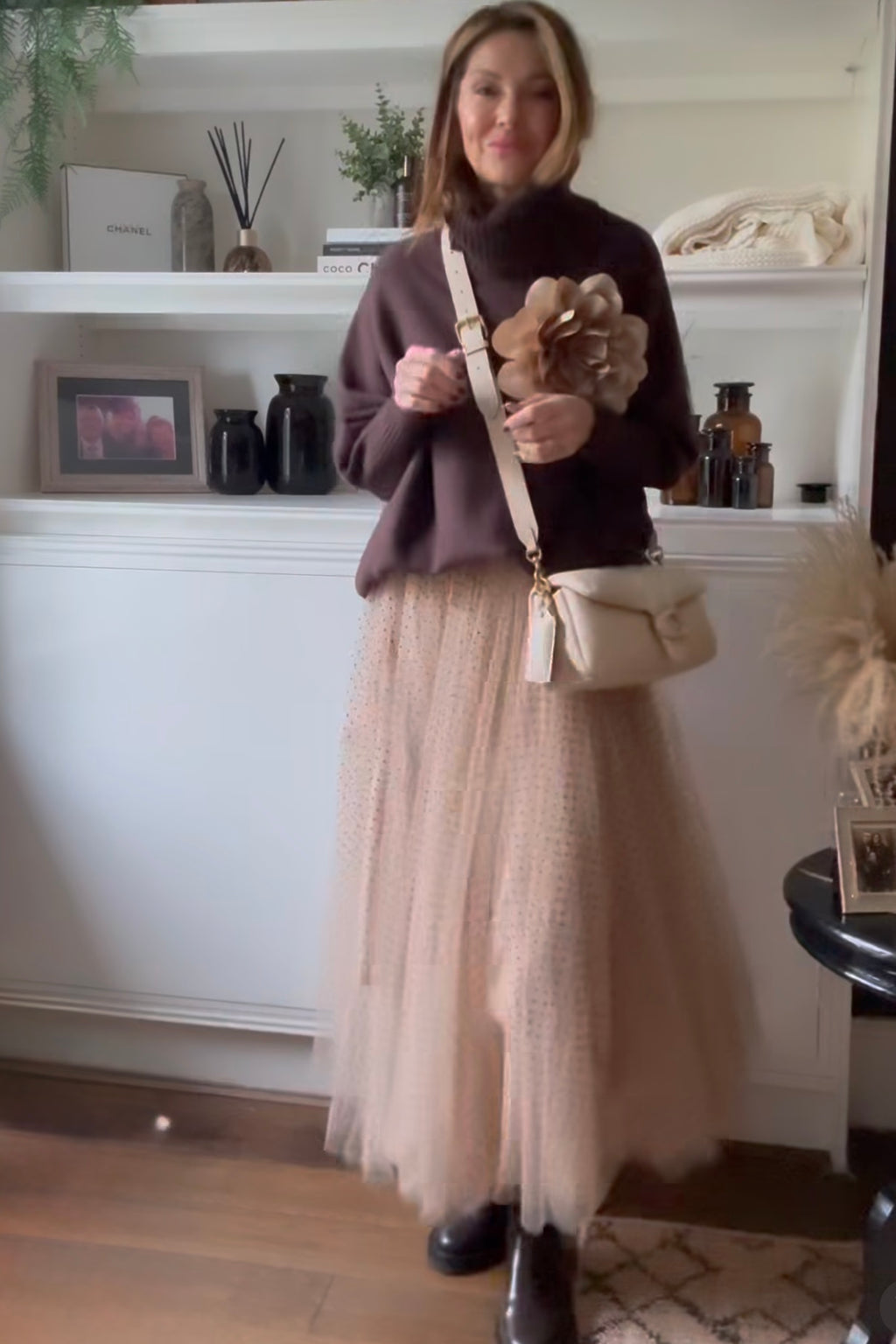 Polka Dot Maxi Tulle Skirt | Creme