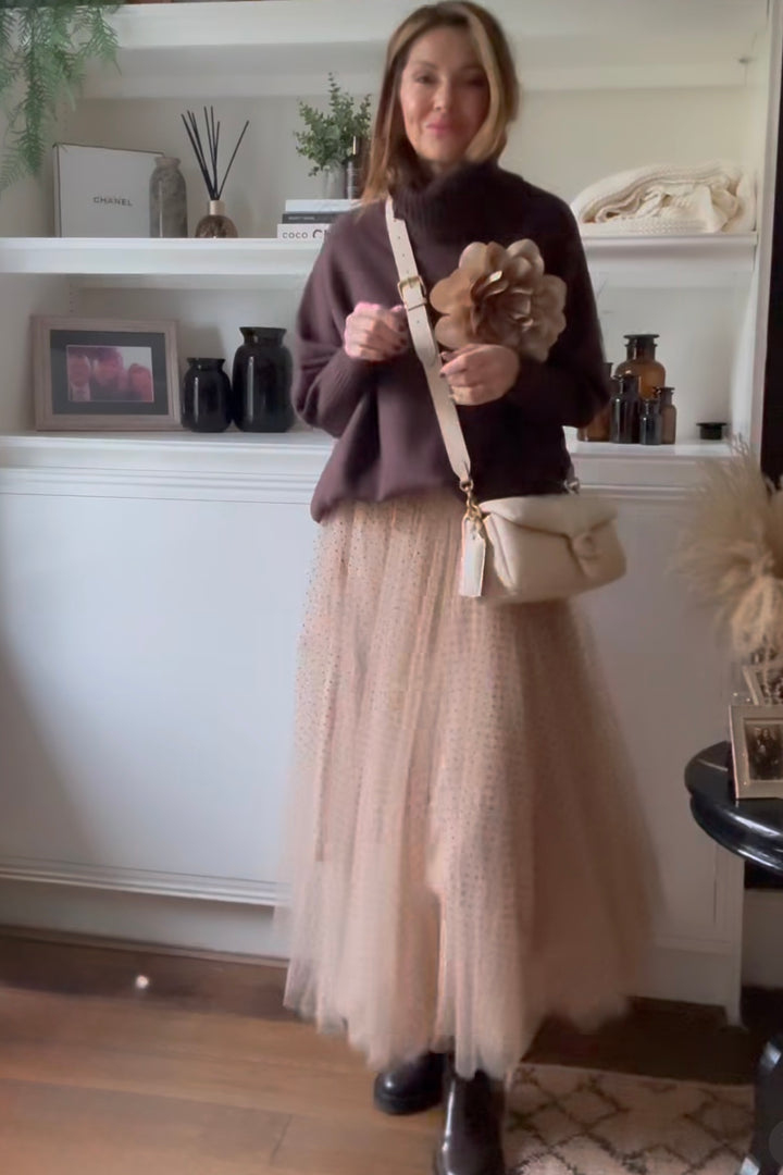 *** PRE ORDER *** Polka Dot Maxi Tulle Skirt | Creme