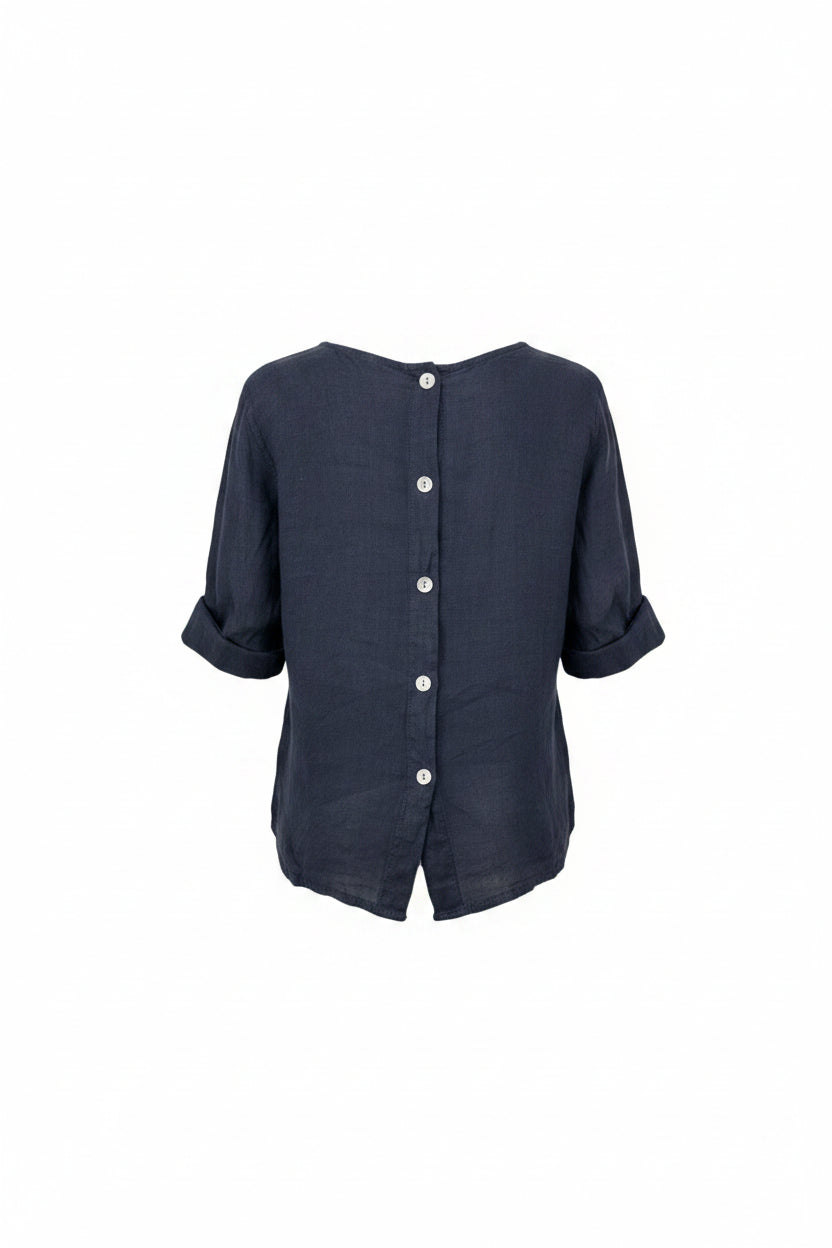 Francesca Button Back Linen Top Blouse