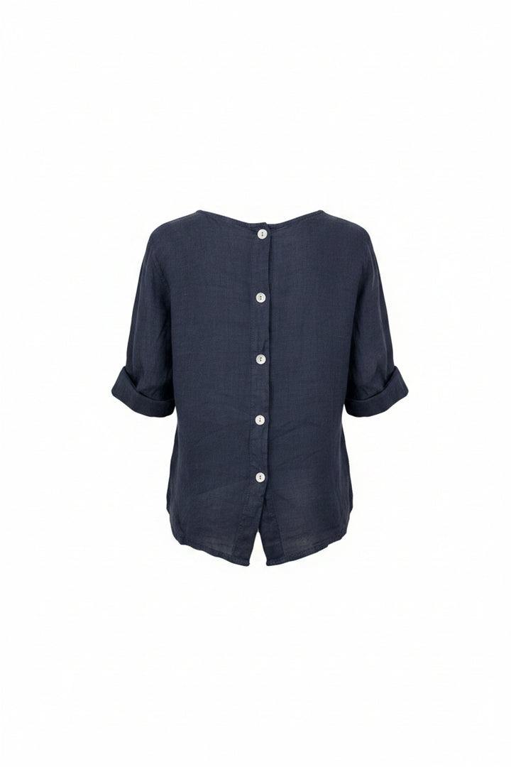 Francesca Button Back Linen Top Blouse