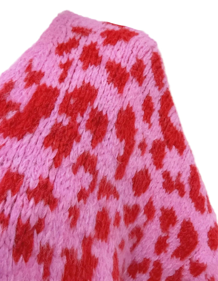 Liv Leopard Shawl Collar Cardigan (Pink x Red)