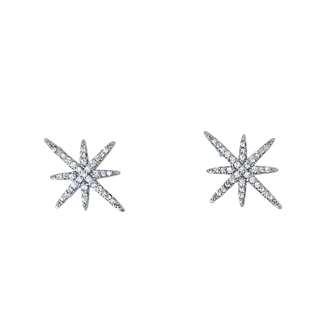 North Star Diamante Stud Earrings | Silver