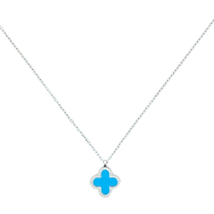 Clover Stainless Steel Necklace | Silver Turquoise x White