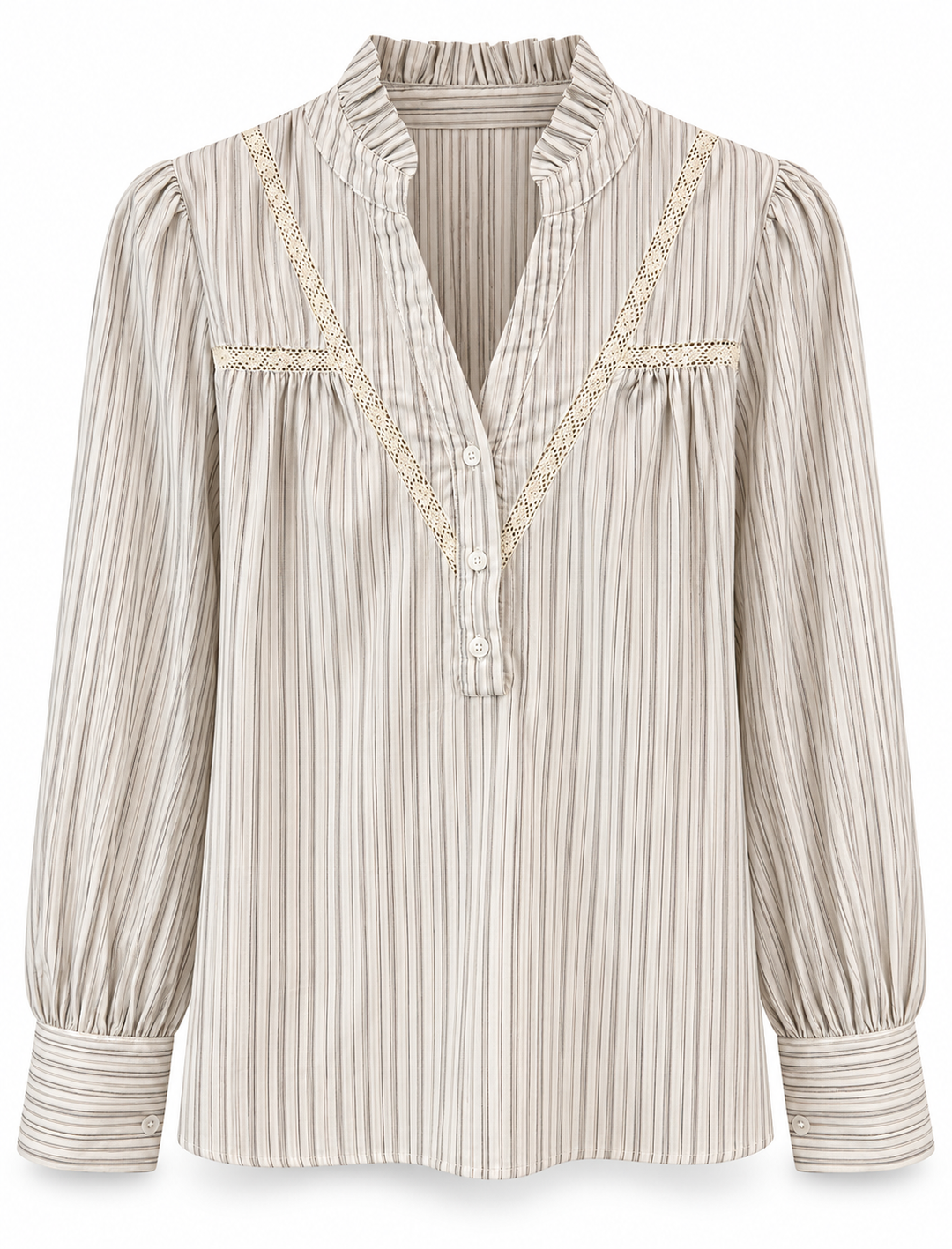 Hattie Beige Stripe Embroidered Cotton Blouse