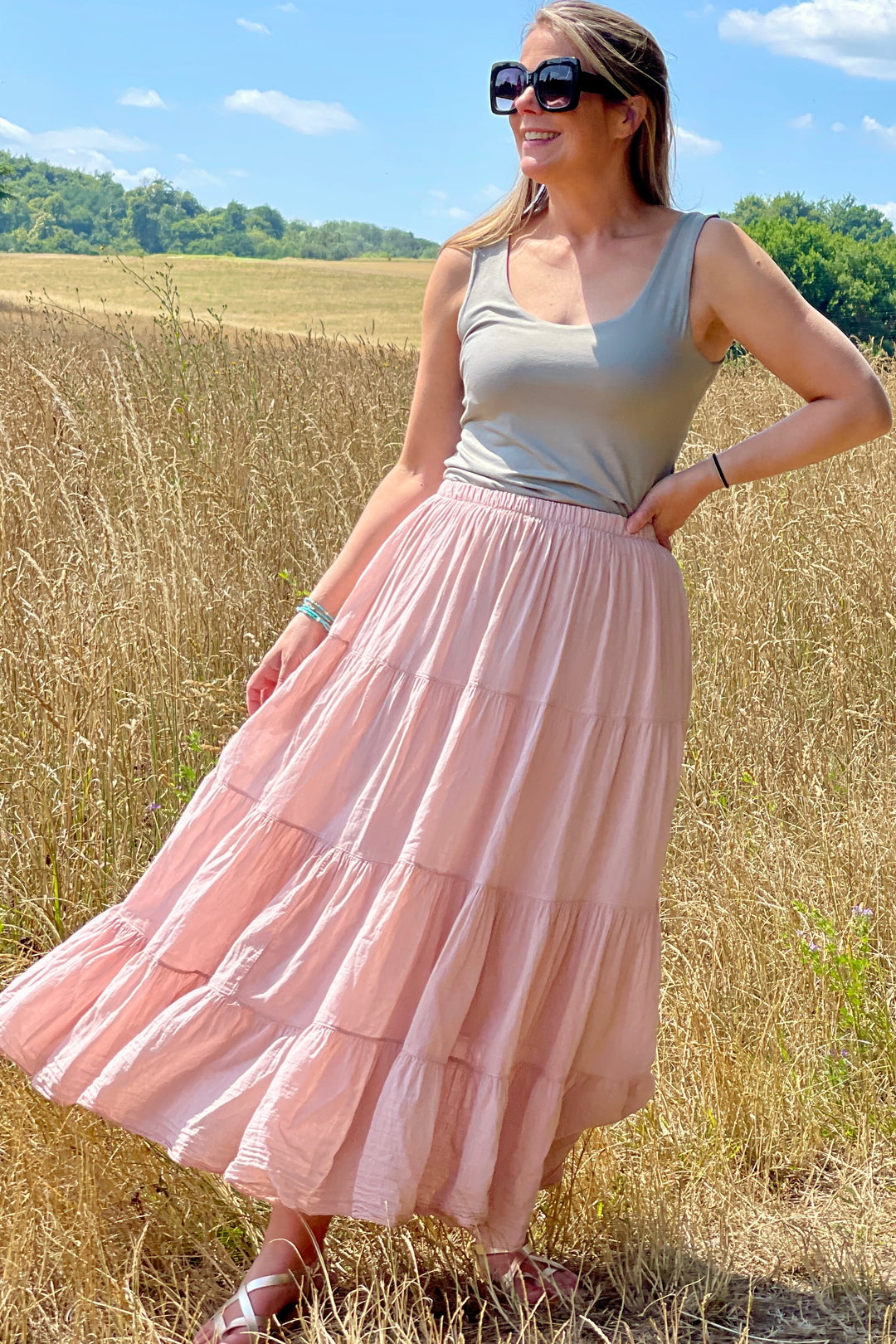 Boho Tiered Cotton Maxi Skirt