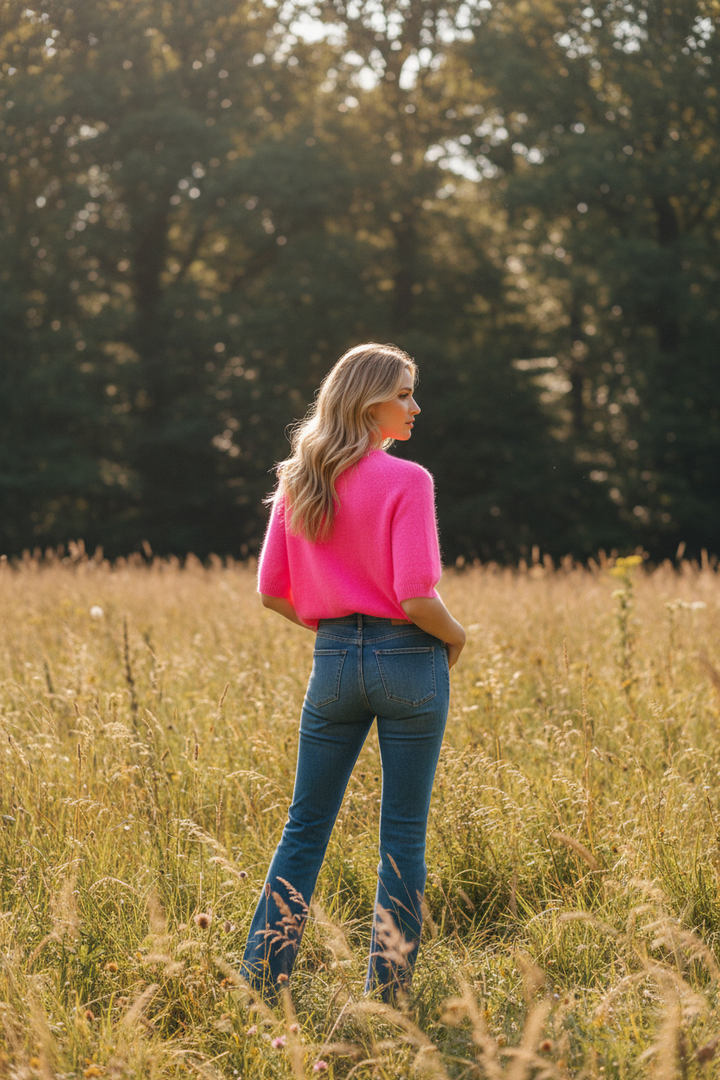 Sophia Neon Pink Alpaca Blend Crew Knit Jumper