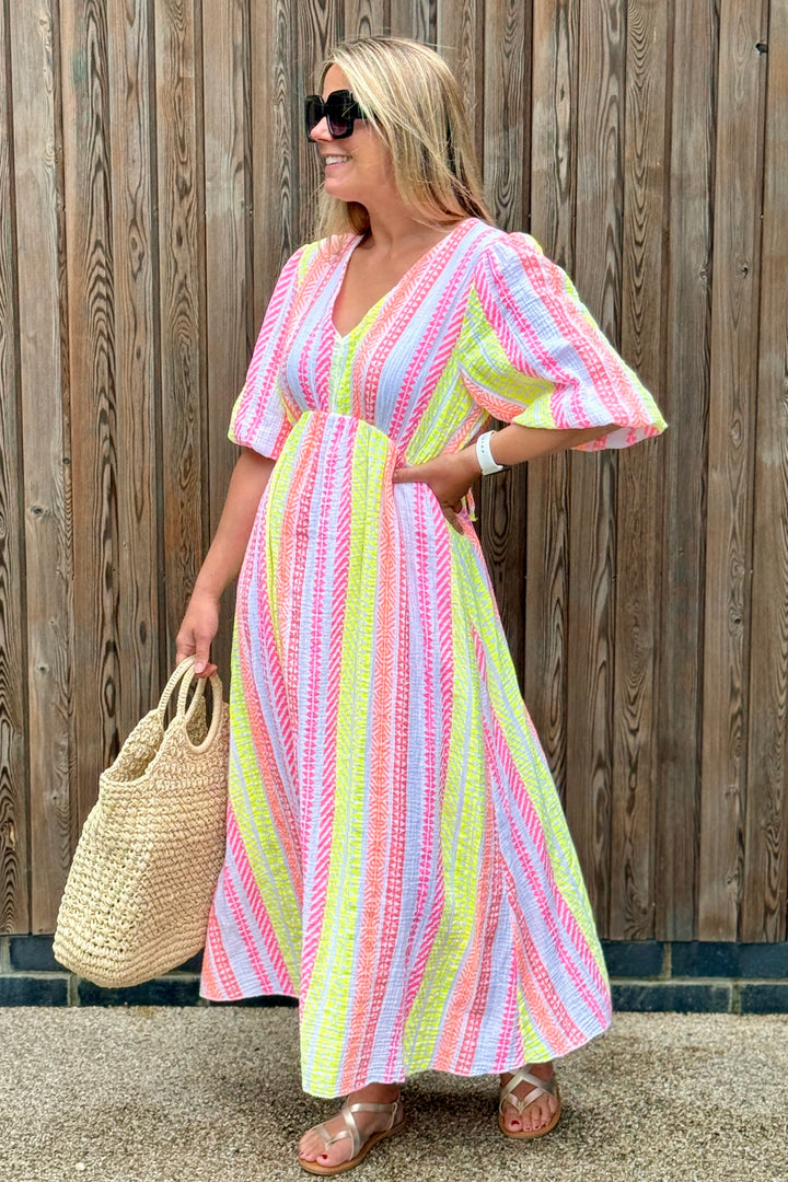 *** PRE ORDER *** Davinia Aztec Neon Print Cheesecloth Cotton Dress