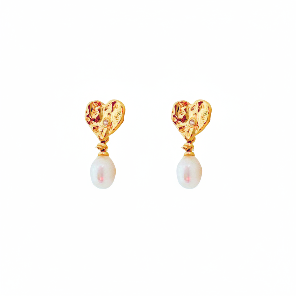 Love Heart Pearl Drop Earrings