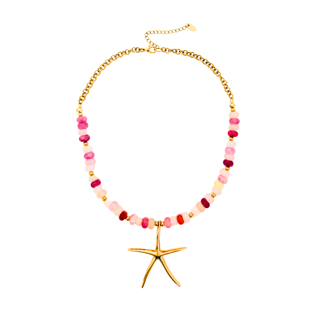 Starfish Beaded Boho Stone Necklace (Sunset Pinks)