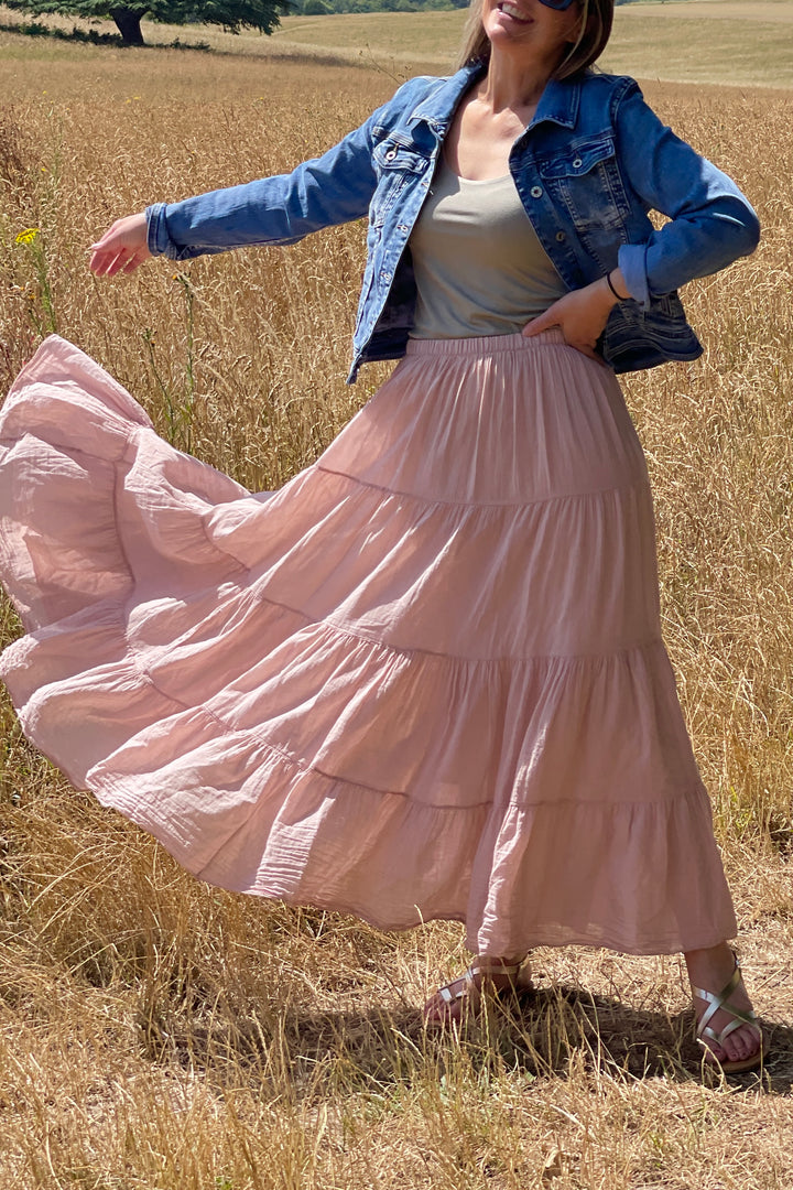 Boho Tiered Cotton Maxi Skirt