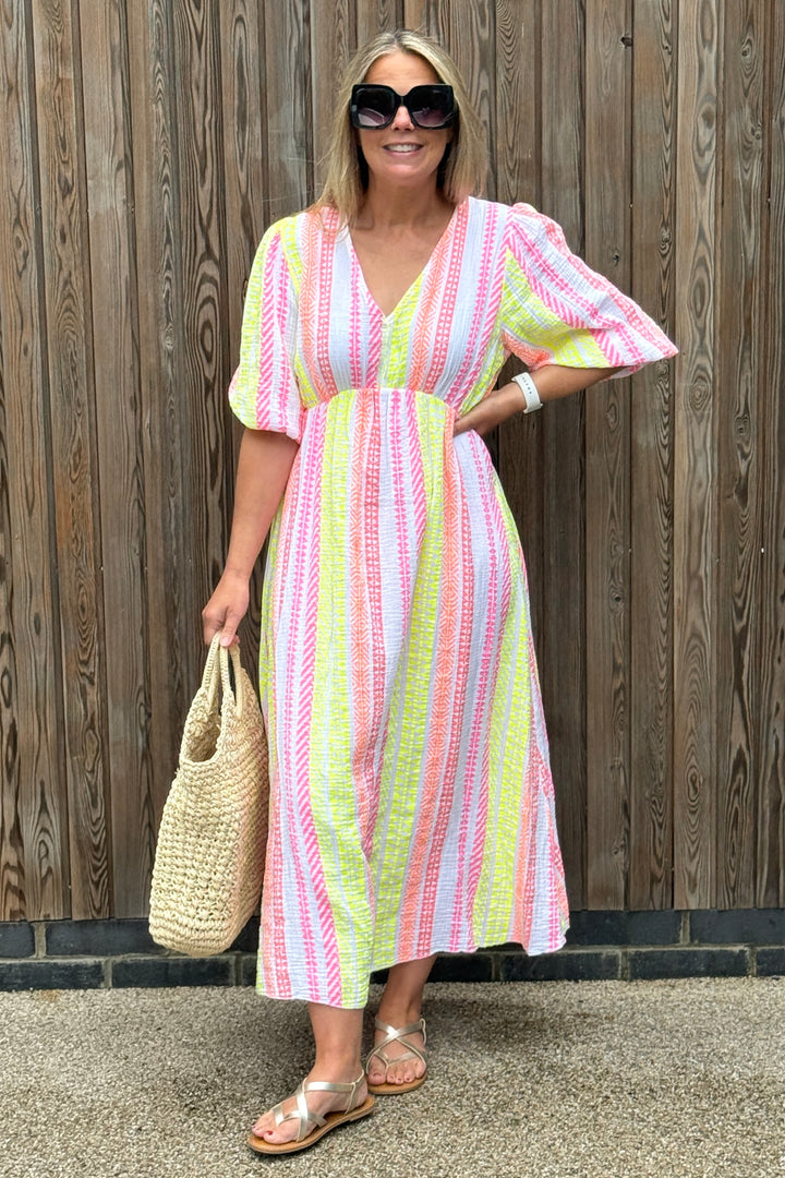 *** PRE ORDER *** Davinia Aztec Neon Print Cheesecloth Cotton Dress