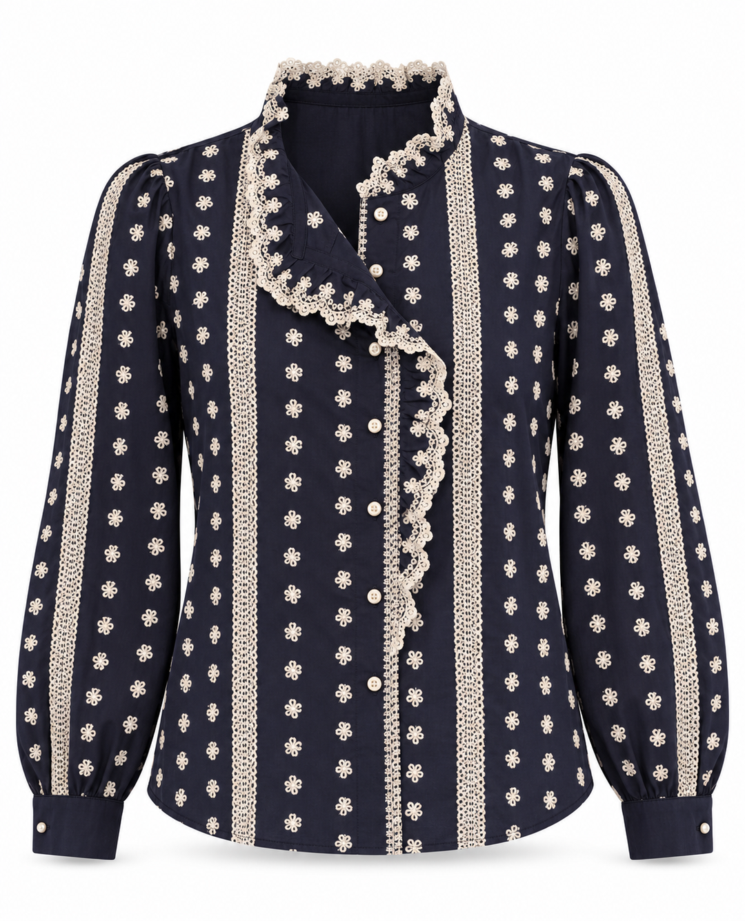 Tempest Navy Embroidered Ruffle Blouse