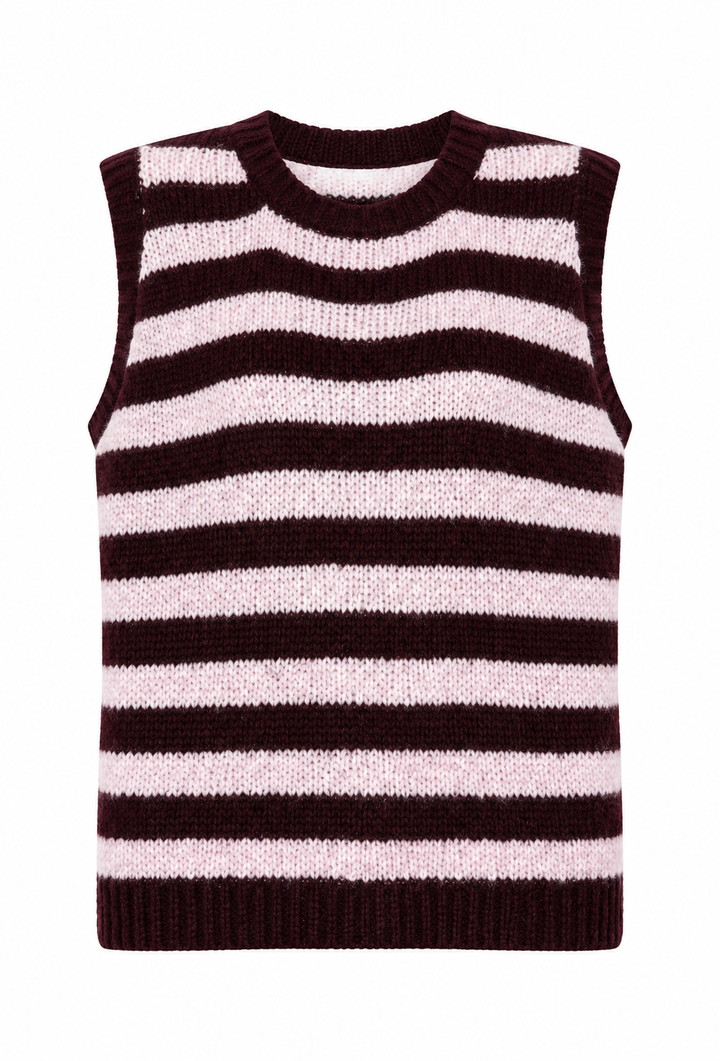Ecci Sleeveless Striped Knitted Vest | Burgundy & Pink