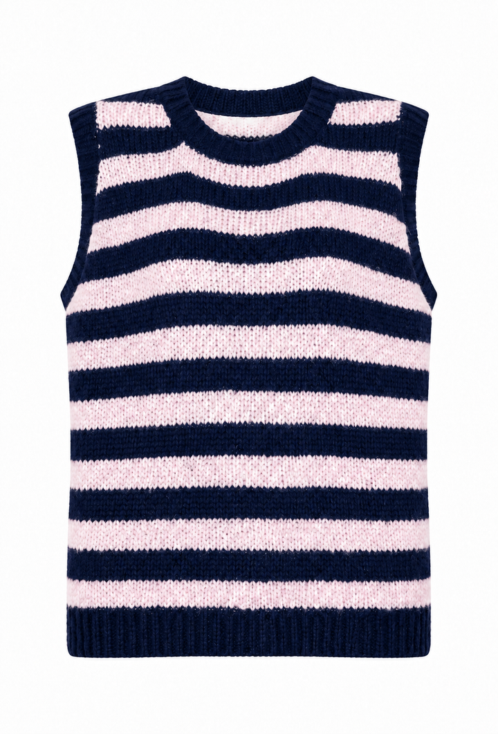 Ecci Sleeveless Striped Knitted Vest | Navy & Pink