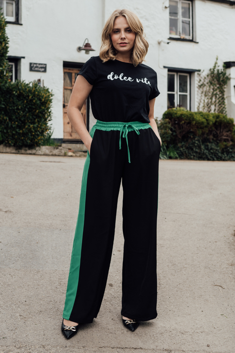 Kris Side Stripe Trousers | Black x Green