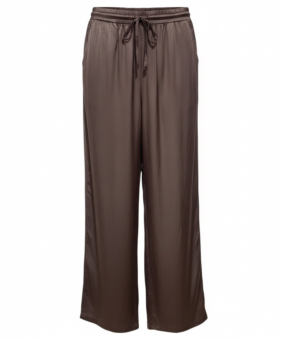 Brown satin pajama pants on a white background
