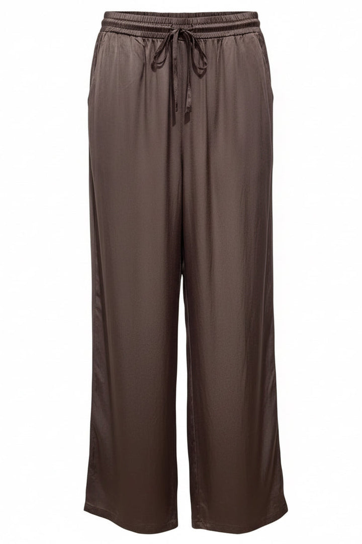 Brown satin pajama pants on a white background